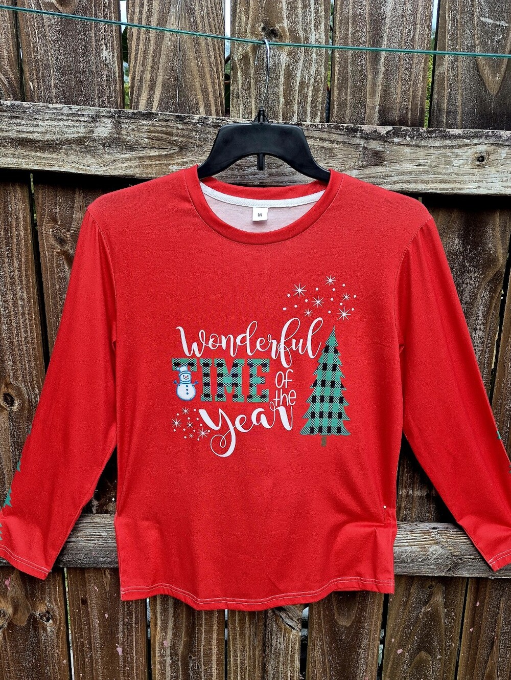 Wonderful Time of the Year Red Polyester T-Shirt Medium Women Long Sleeves
